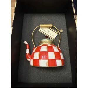 MacKenzie-Childs Red and White Check It Out Teapot with Gold Accents